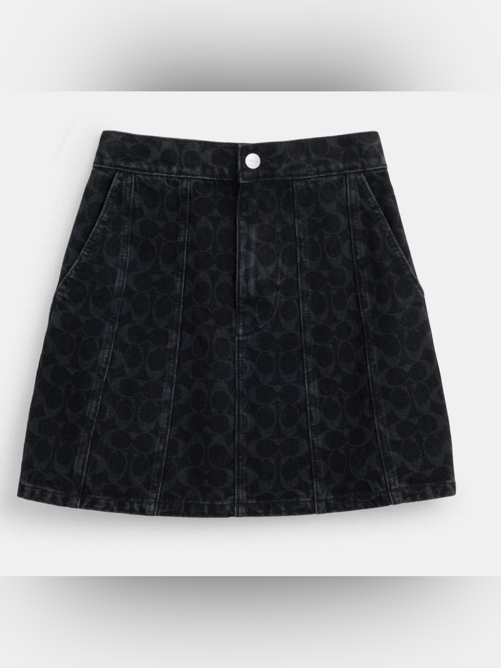 Authentic Coach Black Logo-Jacquard A-Line Skirt Large $798